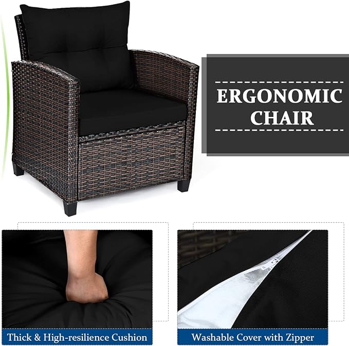 COSTWAY 3PCS Patio Furniture Set, PE Rattan Wicker Sofa w/Washable Cushion and - Image 7