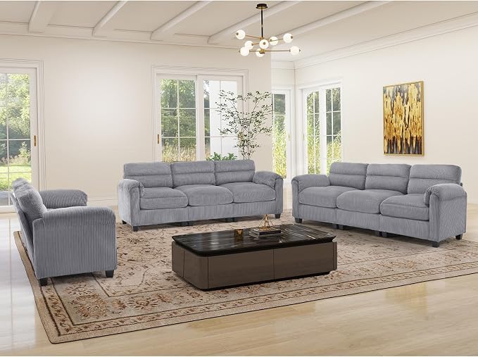 HAOMARKETS Corduroy Sofa Set, Upholstered Loveseat and 3-Seater Couch Set of 2 by HAOMARKETS