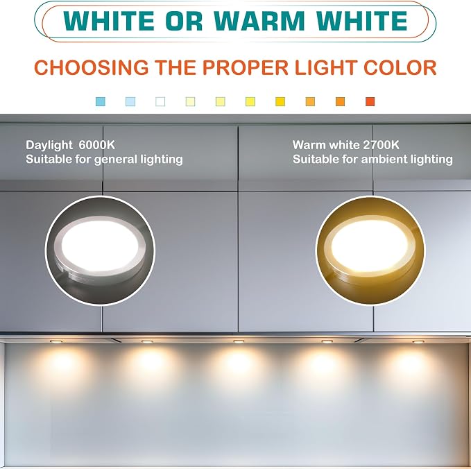 Curio Cabinet Lights Kit, Over Under Counter LED Puck Lights, Low Profile 0.3" - Image 5