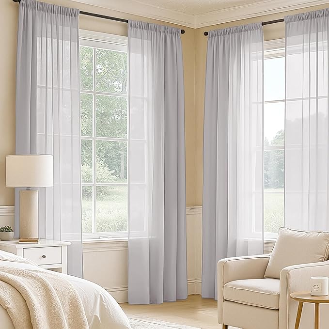 MIULEE Greyish Lilac Sheer Curtains 96 Inches Long, 4 Panels Set, Rod Pocket - Image 2