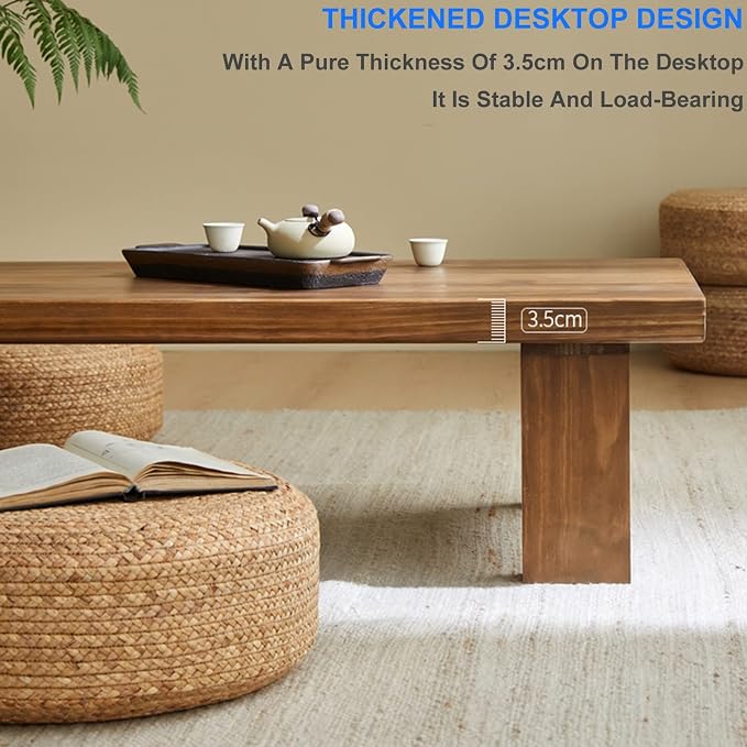 Japanese Style Low Table Multifunctional Rectangle Wooden Farmhouse Cocktail - Image 6