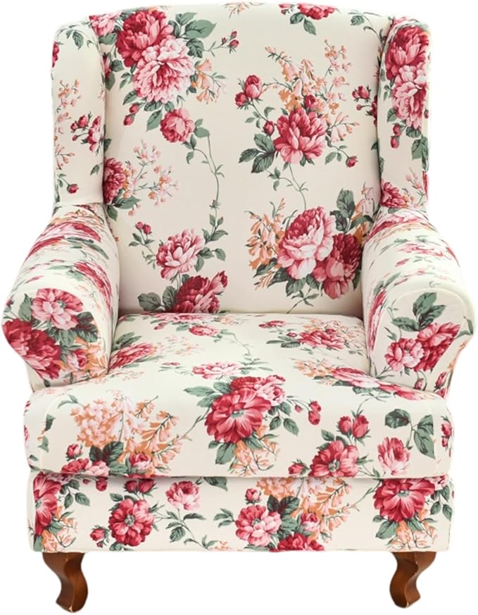 HAOYONG Wing Chair Slipcovers Stretch Wingback Chair Covers Printed 2 Pieces by HAOYONG