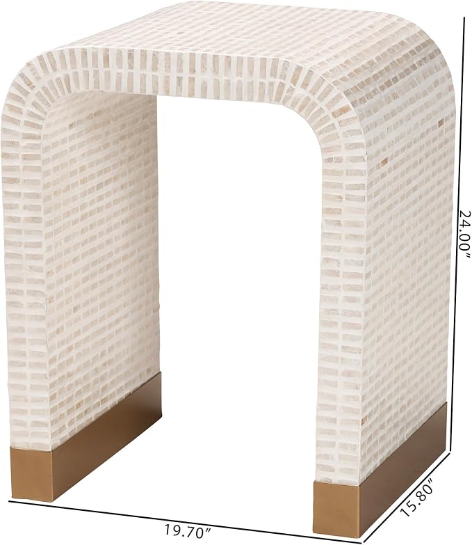 Bali & pari Carlyn Coastal Beige and White Mother of Pearl Capiz Shell End Table - Image 3