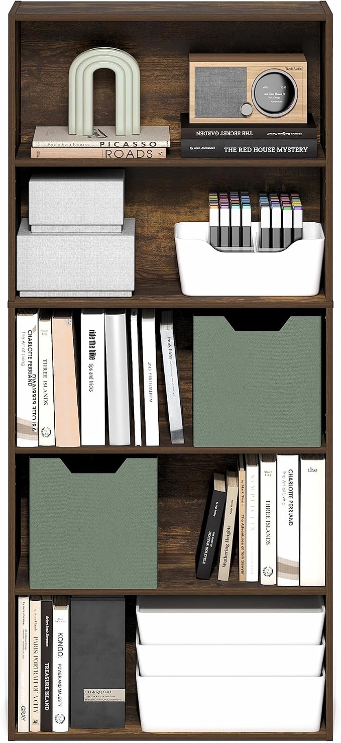 Furinno Jaya Book Shelf, 5-Tier Bookshelf, 52 Inch Tall Standing Bookcase - Image 4