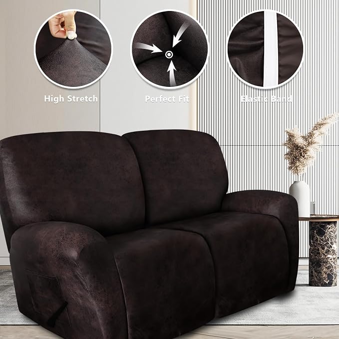 ANARACHON Leather Look Loveseat Recliner Covers Stay in Place 6-Piece Recliner - Image 5