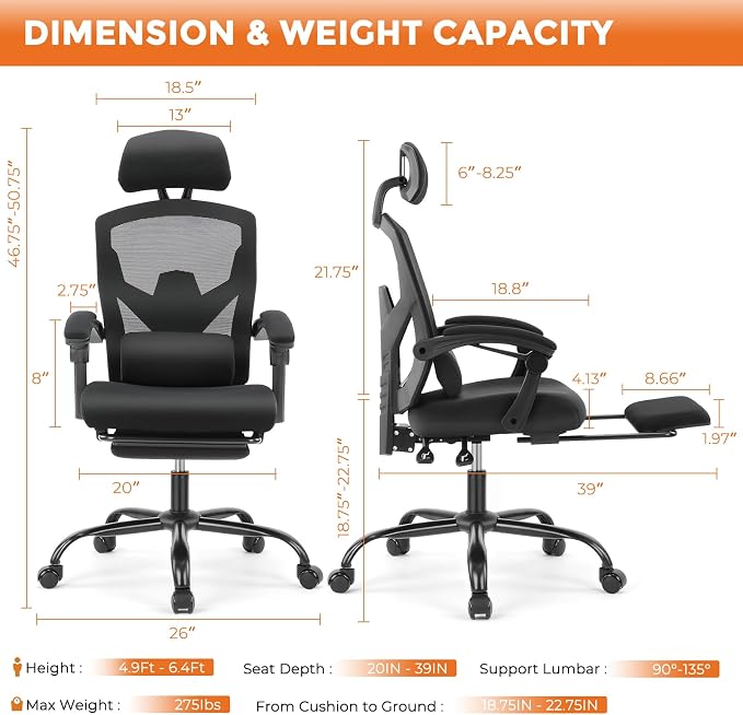 Sweetcrispy Office Computer Desk Chair, Ergonomic High-Back Mesh Rolling Work - Image 2