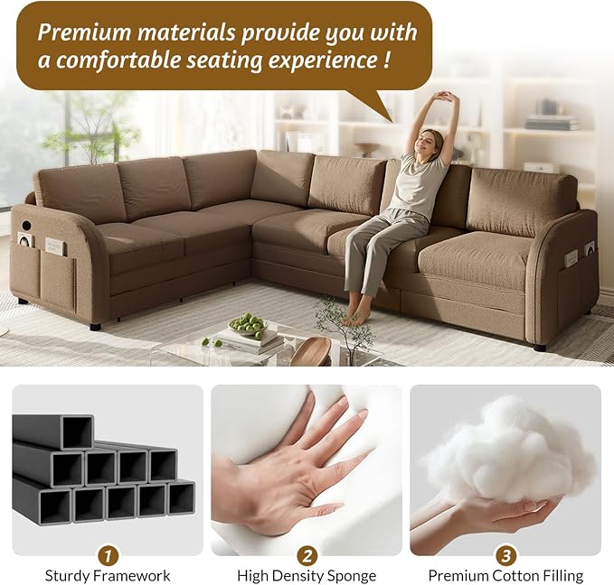 King Size Sleeper Sofas Convertible Couches, Oversized 6-Seat Sectional Sofa - Image 8