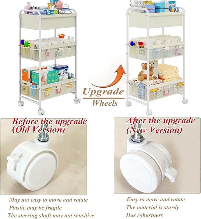 3-Tier Baby Diaper Caddy Cart Organizer, Mobile Nursery Storage Carts - Image 7