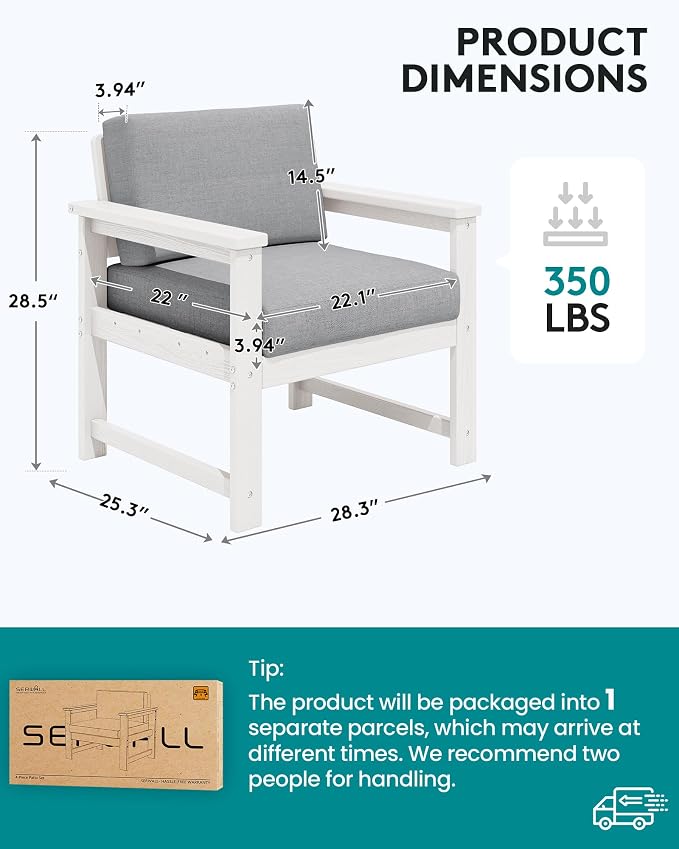 SERWALL 2 Pieces Single Cushioned Lounge Chair, HDPE Outdoor Adirondack Sofa - Image 5
