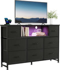 DUMOS TV Stand Dresser with 8 Fabric Drawers and Open Shelves, LED by DumosLifestyle