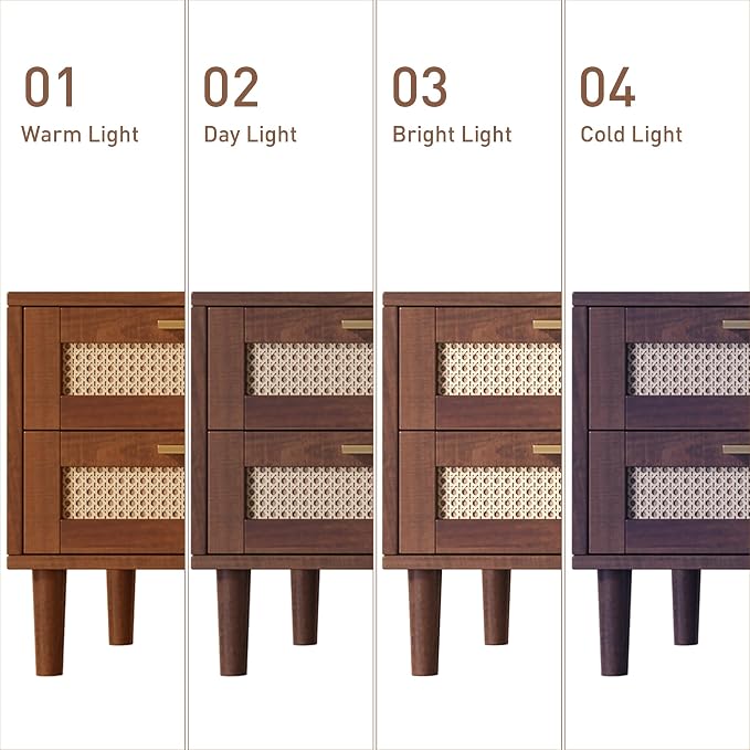 Merax Rattan TV Stand with LED Lights, Solid Wood Feet, Living Room, Bedroom - Image 6