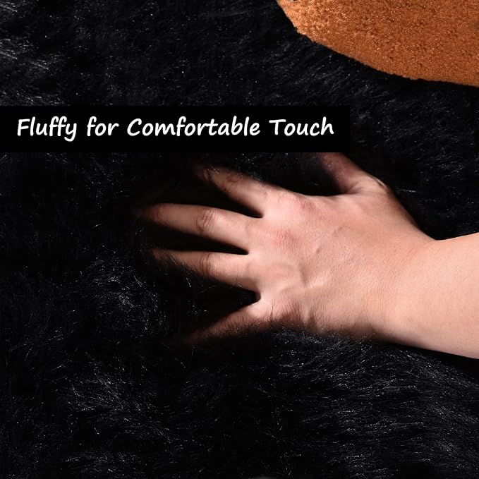 Goolela Black Area Rug 6x9 Fluffy Fuzzy Furry Shag Faux Sheepskin Fur Rug - Image 3