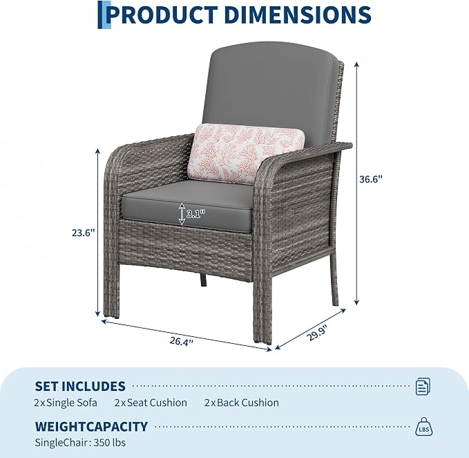 GarveeHome Outdoor Wicker Chairs Set of 2, All-Weather High Back Rattan Patio - Image 2