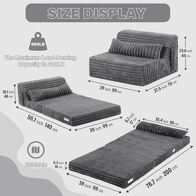 Tiita Folding Sofa Bed Twin Size, Convertible Sleeper Chair Mattress - Image 3