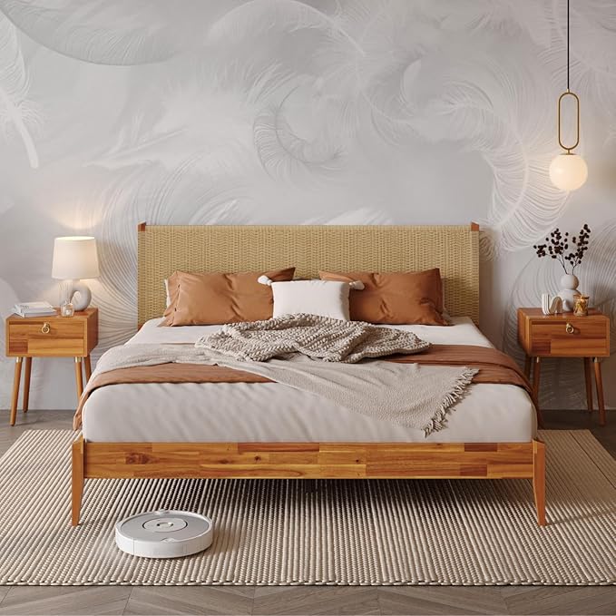 Bme Selina King Size Bed Frame, Handwoven Paper Cord Headboard, US Patent by Bme