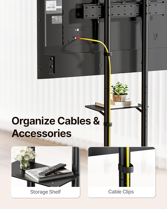 Heavy-Duty Rolling TV Stand for 32–85" Screens — Supports 187 lbs, Stable - Image 5