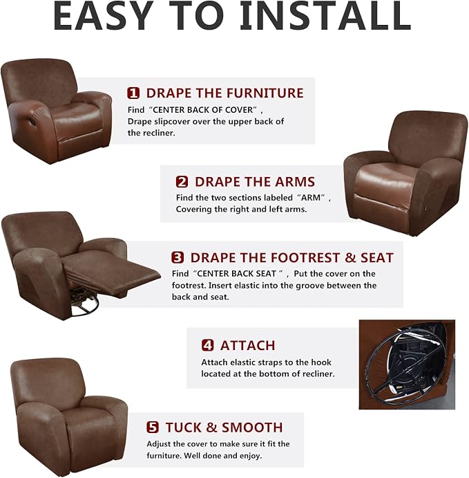 ANARACHON Recliner Chair Covers Leather Like, 4 Pieces Recliner Cover, - Image 9