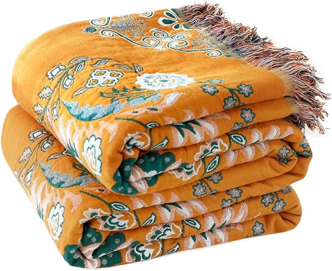 LUTBM Boho Throw Blanket for Bed 100% Cotton Soft Lightweight Quilt Floral by LUTBMFindYourFreeSpiritatHome