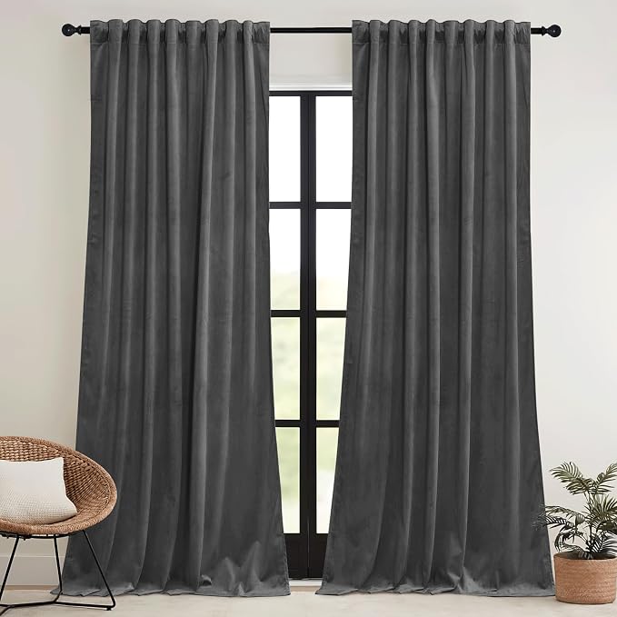RYB HOME Grey Velvet Curtains 72 inches - Image 2