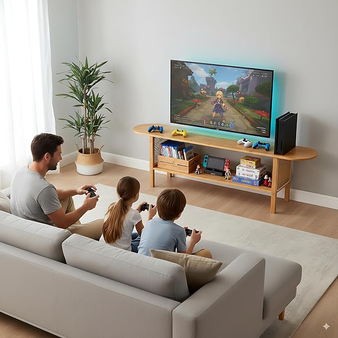 Tiita TV Stand with Storage for TVs up to 65'', Bamboo TV Console Entertainment - Image 7