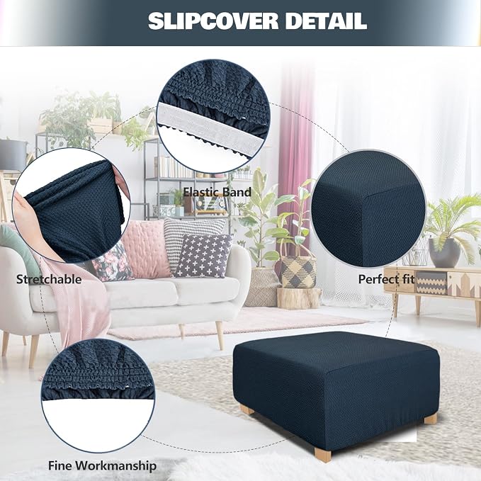NeColorLife Rectangle Ottoman Cover Jacquard Fabric Ottoman Slipcover Thick - Image 2
