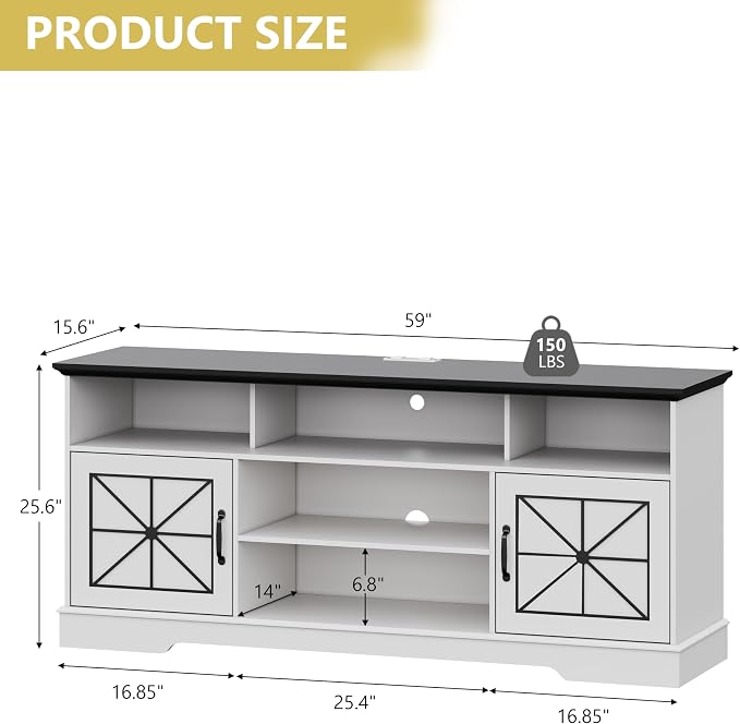 Xixini Farmhouse TV Stand for 65/60/55 Inch Tvs, Rustic Entertainment Center - Image 7