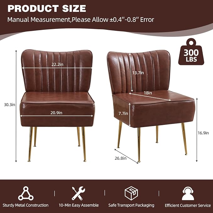 Modern Leather Accent Chairs Set of 2, Vintage Slipper Chair - Image 2