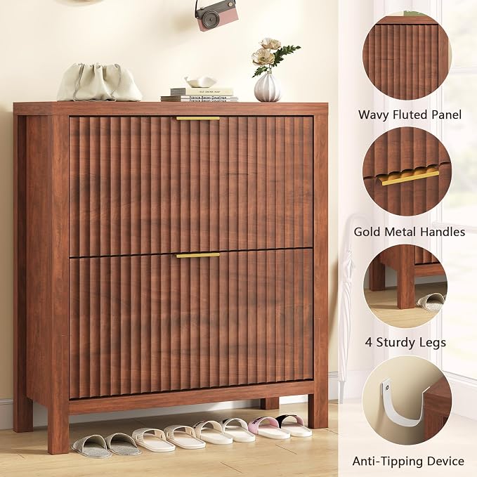 YOMILUVE Shoe Cabinet Storage for Entryway, Fluted Shoe Cabinet - Image 6