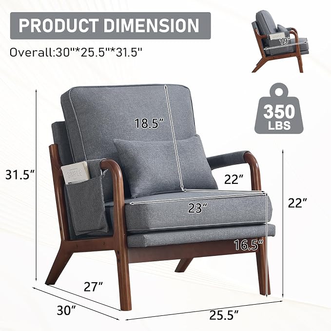 ANJ Mid Century Modern Accent Chair, Lounge Reading Armchair - Image 2