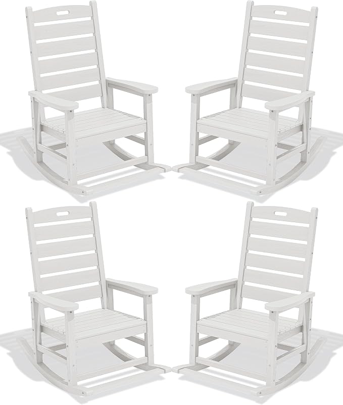 SERWALL Outdoor Rocking Chair Set of 4, Oversized HDPE Patio Rocking Chair by SERWALL