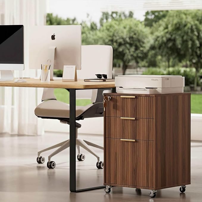 3 Drawers Fluted Mobile File Cabinet - Image 7