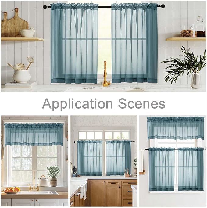 Dusty Blue Valances for Windows, Sheer Curtains 14 Inch Length 2 Pack Kitchen - Image 6