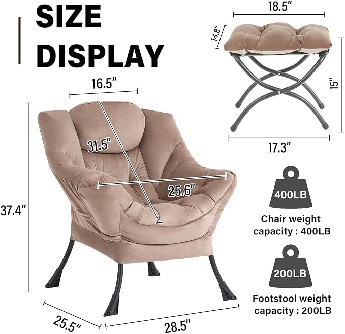 Lazy Chair with Ottoman, Modern Accent Chair Contemporary Sofa Chair with - Image 3