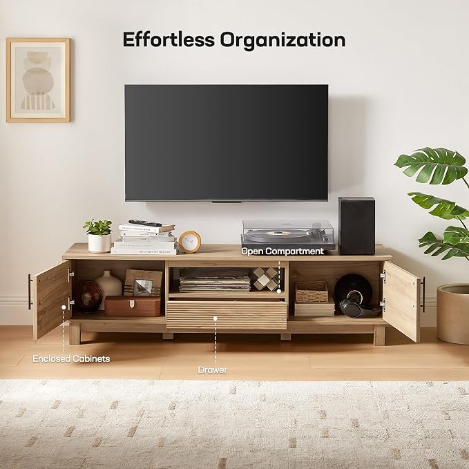 Amada 58" TV Stand for TVs up to 65 Inch, Fluted Entertainment Center - Image 4