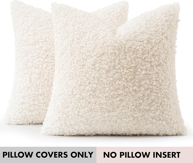 Faux Fur Throw Pillow Covers 20x20 Inch Set of 2 Boucle Neutral Decorative - Image 7