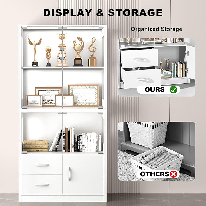 Display Cabinet with Glass Doors, 4-Tier Display Case with 3-Color Lights & - Image 4