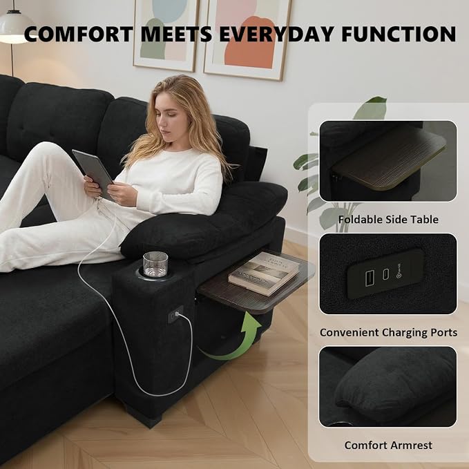 KCGKCG 93" L Shaped Sleeper Sofa Bed, Pull Out Sectional Couch - Image 5