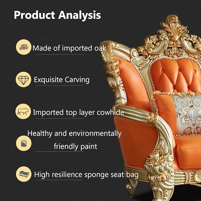 Solid Wood Leather Sofa, European-Style Villa Living Room Luxury Leather Sofa - Image 6