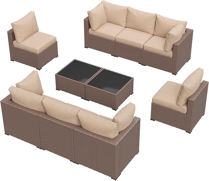 Aoxun 10 Piece Patio Furniture Set Wicker Rattan Patio Sectional Sofa Set - Image 4