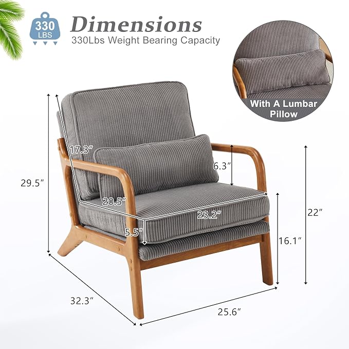 VINGLI Upgraded Premium Corduroy Accent Chairs Set of 2, Upholstered Arm Chair - Image 2
