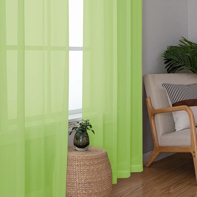 OWENIE Sheer Lime Curtains for Bedroom Living Room 63 Inch Length 2 Panels Set - Image 3