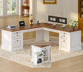 SEDETA L Shaped Desk with 4 Drawers, Corner Computer Desk with Power Strip by SEDETA
