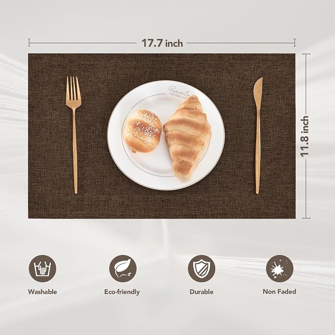 BALCONY & FALCON Faux Linen Placemats Set of 4 Washable Place Mats Heat - Image 5