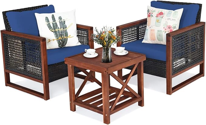 Tangkula 3 Pieces Patio Wicker Furniture Set, Rattan Outdoor Sofa Set by TANGKULA