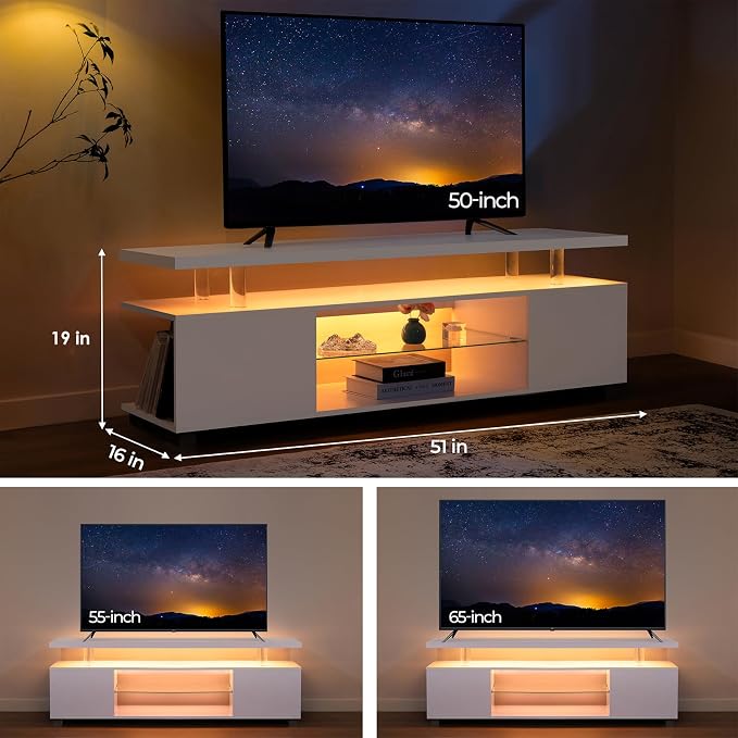 Cubehom White TV Stands for Living Room LED TV Stand Modern TV Stand - Image 2