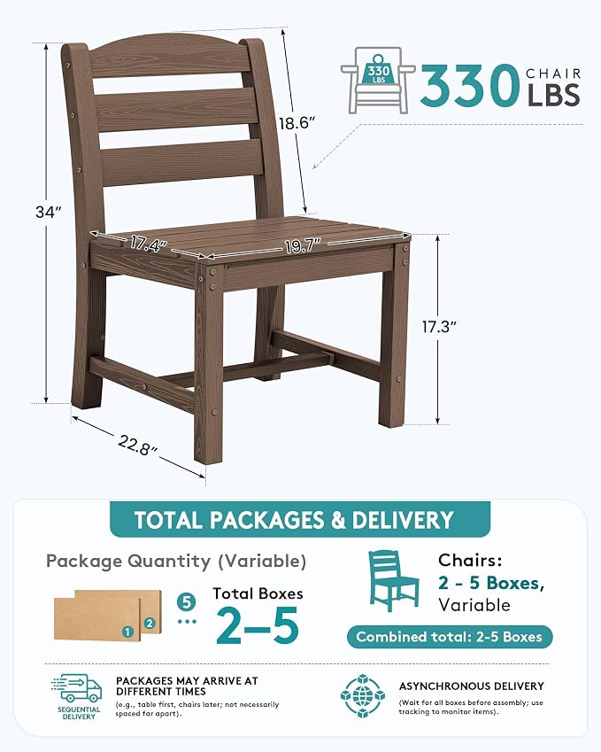 SERWALL Outdoor Armless Dining Chairs Set of 4, All-Weather HDPE Patio Dining - Image 2