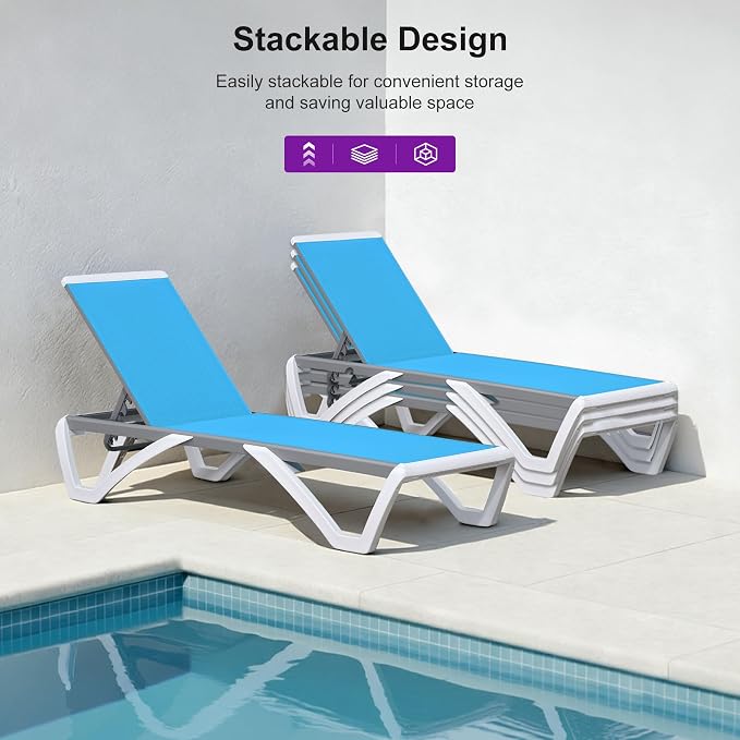 PURPLE LEAF Patio Chaise Lounge Chair Set Outside Aluminum Plastic Stackable - Image 4
