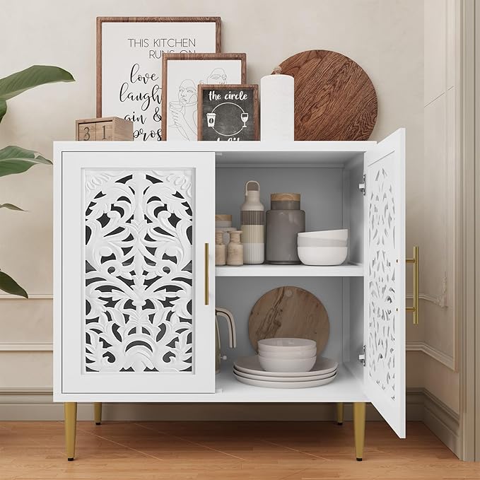 ARTPOWER Accent Cabinet with 2 Doors, Vintage Hollow Carving Buffet Cabinet - Image 3