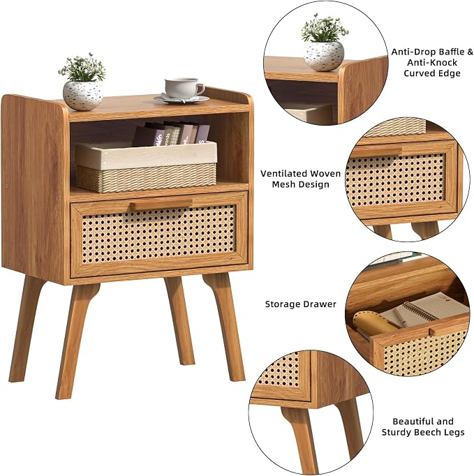 Lerliuo Rattan Nightstand, Side Table - Image 9