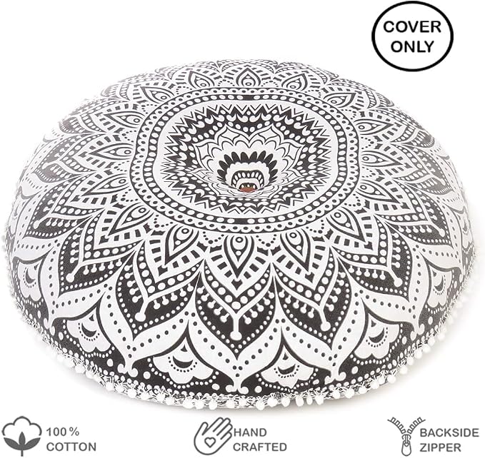 Mandala Floor Pillow Cover Meditation Cushion Seating Throw Hippie Round - Image 2